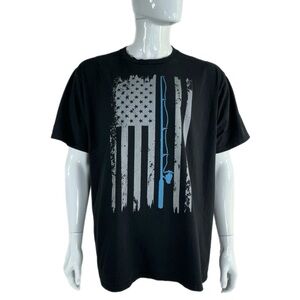 Men’s American Flag Fishing Pole Vintage Print Black Tee
